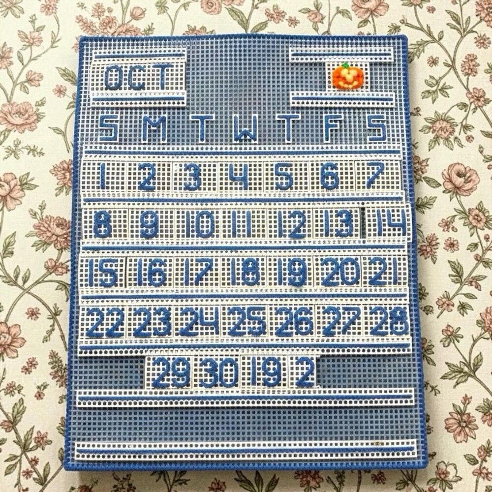 Vintage 90s Handmade Perpetual Wall Calendar Canvas Needlepoint Holidays